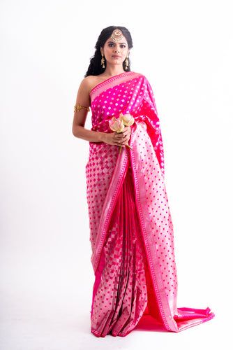 Pure Banarasi Silk Saree with Geometric Patterns Pink R 8610