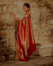 Load image into Gallery viewer, Red Brocade Banarasi Bridal Saree | ZARDOSI BANARASI
