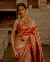 Load image into Gallery viewer, Red Brocade Banarasi Bridal Saree | ZARDOSI BANARASI