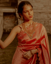 Load image into Gallery viewer, Red Brocade Banarasi Bridal Saree | ZARDOSI BANARASI