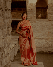 Load image into Gallery viewer, Red Brocade Banarasi Bridal Saree | ZARDOSI BANARASI