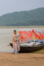 Load image into Gallery viewer, Enakshi River Whisper Saree – Ice Blue Georgette Banarasi Brocade dupatta