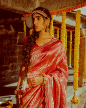 Load image into Gallery viewer, Red Zardozi Shikargah Banarasi Bridal Saree | ZARDOSI BANARASI