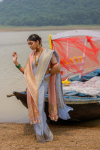 Load image into Gallery viewer, Enakshi River Whisper Saree – Ice Blue Georgette Banarasi Brocade dupatta