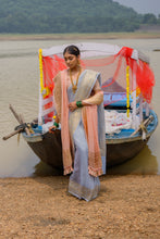 Load image into Gallery viewer, Enakshi River Whisper Saree – Ice Blue Georgette Banarasi Brocade dupatta