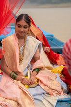 Load image into Gallery viewer, Enakshi River Whisper Saree – Ice Blue Georgette Banarasi Brocade dupatta