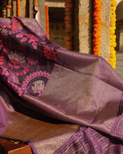 Load image into Gallery viewer, Purple Jamdani Silk with Meenakari, 100% Real Silver Zari | Designer Saree