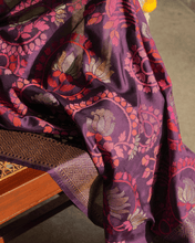 Load image into Gallery viewer, Purple Jamdani Silk with Meenakari, 100% Real Silver Zari | Designer Saree