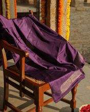 Load image into Gallery viewer, Purple Jamdani Silk with Meenakari, 100% Real Silver Zari | Designer Saree