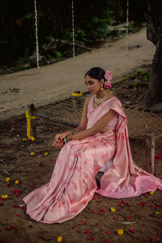 Enakshi Morbhag Blossom Saree – Baby Pink Banarasi Pure Silk