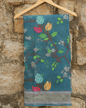 Load image into Gallery viewer, Rama Blue Jamdani Cotton with Meenakari, 100% Real Silver Zari