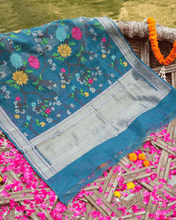 Load image into Gallery viewer, Rama Blue Jamdani Cotton with Meenakari, 100% Real Silver Zari
