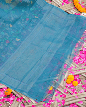 Load image into Gallery viewer, Rama Blue Jamdani Cotton with Meenakari, 100% Real Silver Zari