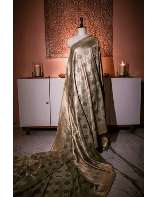 Pastel Tone Meenakari Brocade Banarasi Silk Saree