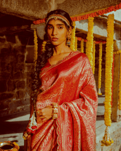 Load image into Gallery viewer, Red Zardozi Shikargah Banarasi Bridal Saree | ZARDOSI BANARASI