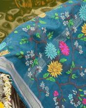 Load image into Gallery viewer, Rama Blue Jamdani Cotton with Meenakari, 100% Real Silver Zari