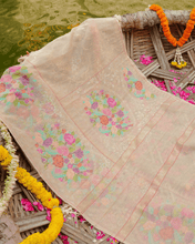 Load image into Gallery viewer, Half White Jamdani Cotton with Meenakari Border, 100% Real Silver Zari  | Silver Zari