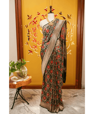 Victorian-Inspired Banarasi Silk Saree with Meenakari