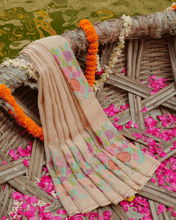 Load image into Gallery viewer, Half White Jamdani Cotton with Meenakari Border, 100% Real Silver Zari  | Silver Zari