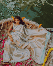 Load image into Gallery viewer, Sky Blue Meenakari Banarasi Bridal Saree | ZARDOSI BANARASI