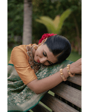 Load image into Gallery viewer, Shikargah weave on a pure silk base in classic bottle green tone - KALUVA