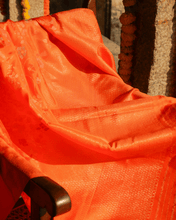Load image into Gallery viewer, Orange Jamdani Silk with Meenakari, 100% Real Silver Zari | Festive Wear