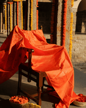 Load image into Gallery viewer, Orange Jamdani Silk with Meenakari, 100% Real Silver Zari | Festive Wear