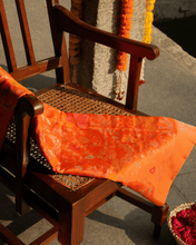 Load image into Gallery viewer, Orange Jamdani Silk with Meenakari, 100% Real Silver Zari | Festive Wear