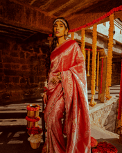 Load image into Gallery viewer, Red Zardozi Shikargah Banarasi Bridal Saree | ZARDOSI BANARASI