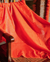 Load image into Gallery viewer, Orange Jamdani Silk with Meenakari, 100% Real Silver Zari | Festive Wear