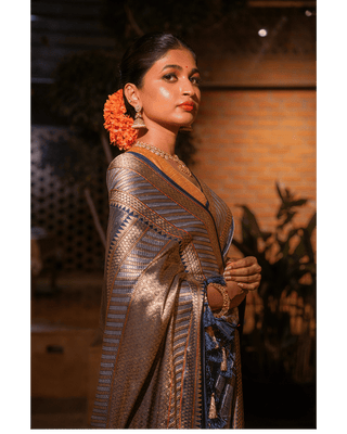 Brocade weave with kadwa border using Sona Roopa zari on a pure silk base - KALUVA