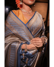 Load image into Gallery viewer, Brocade weave with kadwa border using Sona Roopa zari on a pure silk base - KALUVA