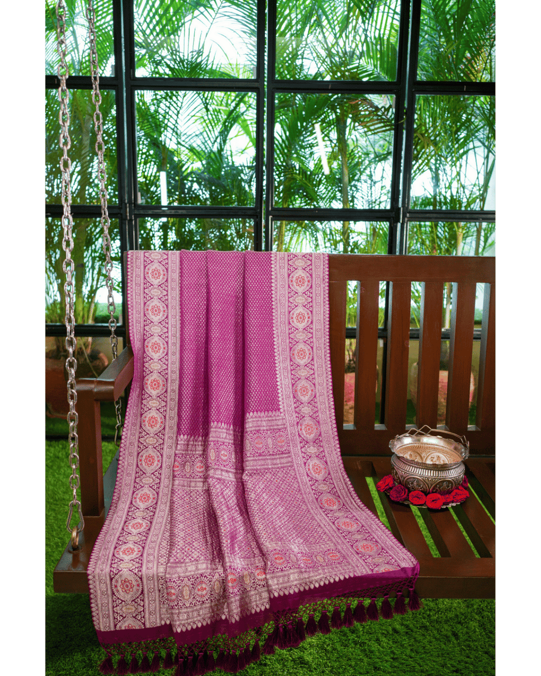 Georgette Silk Brocade Saree with Kadwa Meenakari Border