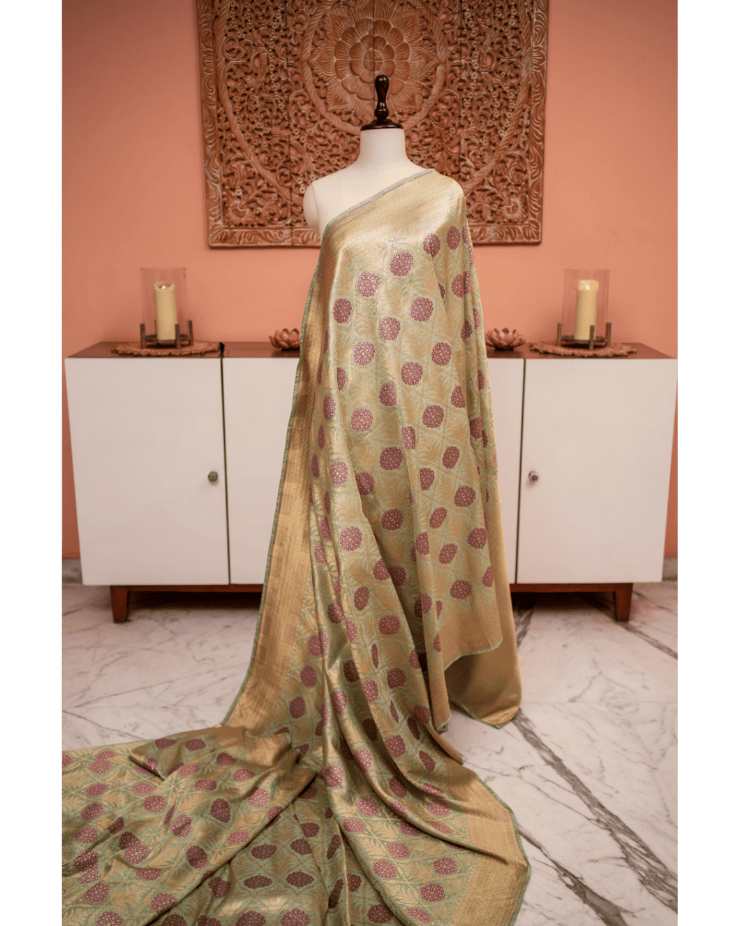 Pastel Tone Meenakari Brocade Banarasi Silk Saree