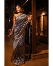 Load image into Gallery viewer, Brocade weave with kadwa border using Sona Roopa zari on a pure silk base - KALUVA
