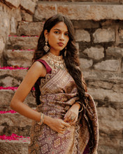 Load image into Gallery viewer, Brown Meenakari Banarasi Bridal Saree | ZARDOSI BANARASI