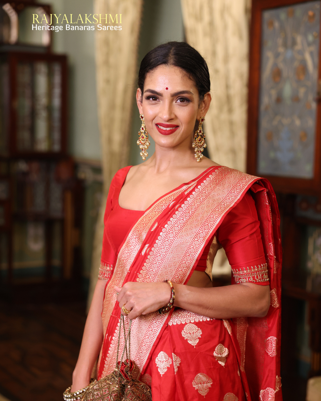 Rukmini Vijayakumar – Classic Red Banarasi Katan Silk Saree