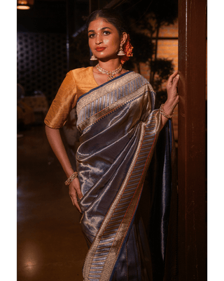 Brocade weave with kadwa border using Sona Roopa zari on a pure silk base - KALUVA