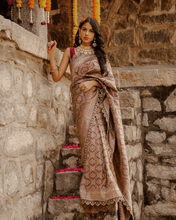 Load image into Gallery viewer, Brown Meenakari Banarasi Bridal Saree | ZARDOSI BANARASI