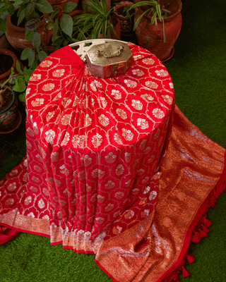 Classic Red Kadwa Jaal Banarasi Silk Saree with Sona Roopa Zari