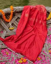 Load image into Gallery viewer, Red Jamdani Silk with Meenakari, 100% Real Silver Zari | Luxury Heritage