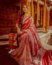 Load image into Gallery viewer, Red Zardozi Shikargah Banarasi Bridal Saree | ZARDOSI BANARASI