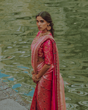 Load image into Gallery viewer, Pink Meenakari Banarasi Bridal Saree | ZARDOSI BANARASI