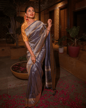 Load image into Gallery viewer, Brocade weave with kadwa border using Sona Roopa zari on a pure silk base - KALUVA