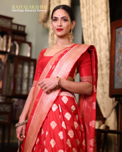 Load image into Gallery viewer, Rukmini Vijayakumar – Classic Red Banarasi Katan Silk Saree