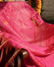 Load image into Gallery viewer, Pink Jamdani Silk with Meenakari, 100% Real Silver Zari | Luxury Fashion