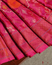 Load image into Gallery viewer, Pink Jamdani Silk with Meenakari, 100% Real Silver Zari | Luxury Fashion