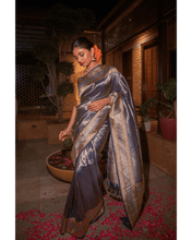 Load image into Gallery viewer, Brocade weave with kadwa border using Sona Roopa zari on a pure silk base - KALUVA