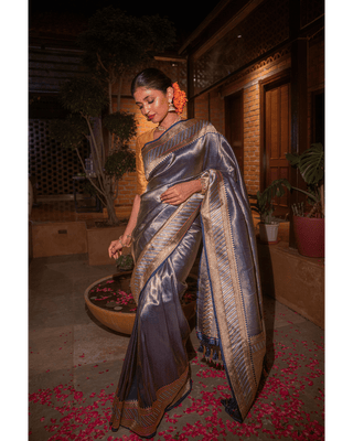 Brocade weave with kadwa border using Sona Roopa zari on a pure silk base - KALUVA