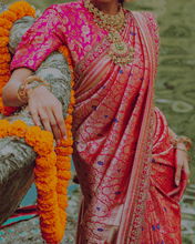 Load image into Gallery viewer, Pink Meenakari Banarasi Bridal Saree | ZARDOSI BANARASI